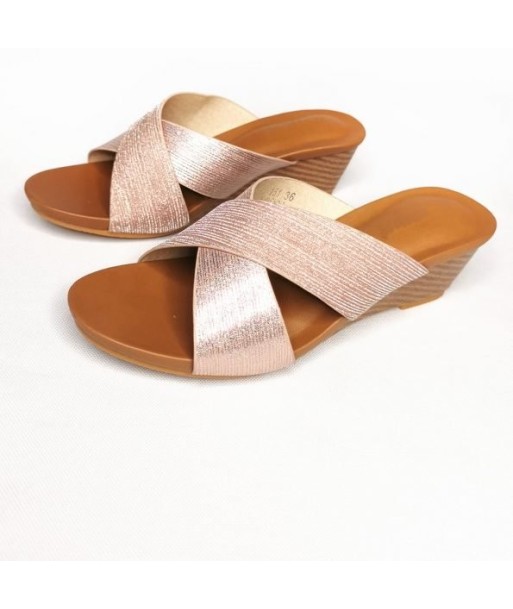 Bohemian ethnic style womens wedge slippers mule – Champagne