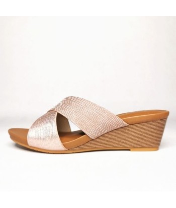 Bohemian ethnic style womens wedge slippers mule – Champagne